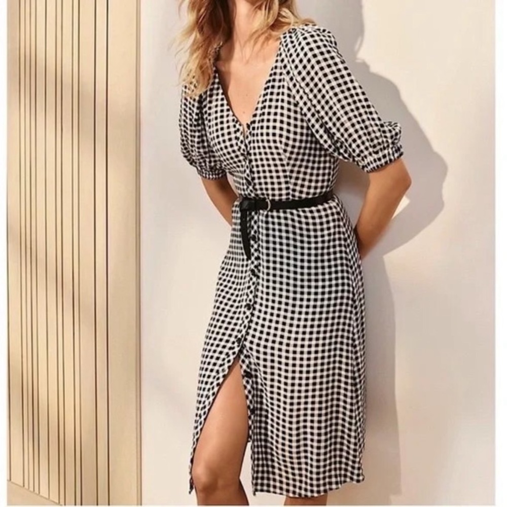 Ann Taylor Black/White Gingham Belted Midi Shirtdress 12